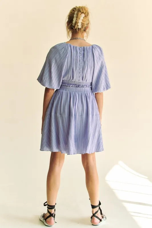 Back Button Puff Sleeve Mini Dress in Lavender - product view 10