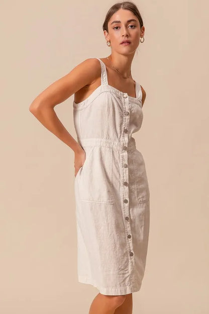 Button Down Pocket Front Pinafore Dress - Off White - product view 11