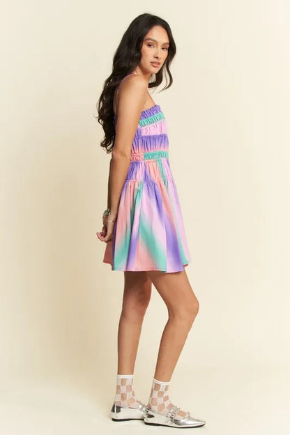 Multi Color Ombre Printed Bodice Button Up Dress in Purple Multi - product view 9