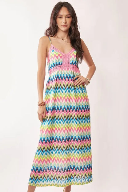 Multi Color Crochet Lace Midi Dress in Pink Blue - product view 8