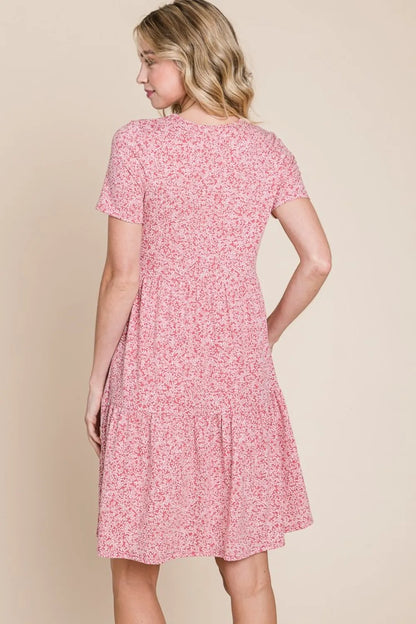 Printed Short Sleeve Mini Dress in Marsala - product view 2
