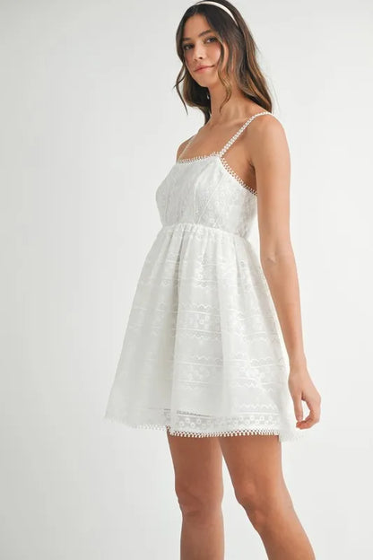 Eyelet Lace Babydoll Mini Cami Dress in Off White - product view 5