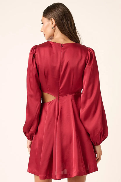 Satin Side Cutout Detail Mini Dress - Wine - product view 5