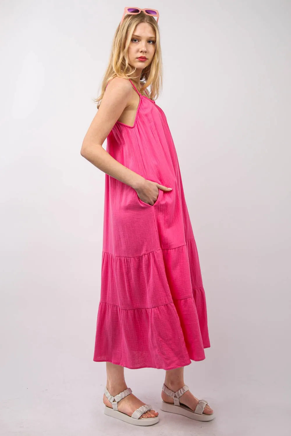 Ruffled A-Line Midi Cami Dress - Fuchsia - product view 3