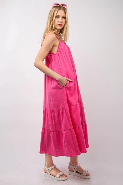 Ruffled A-Line Midi Cami Dress - Fuchsia - product view 3