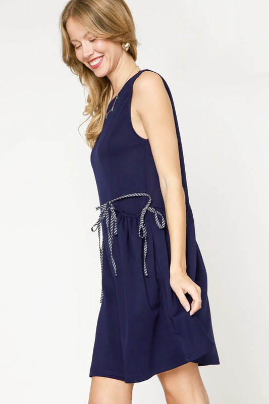 Round Neck Sleeveless Tank Dress with Pockets - Navy - product view 2