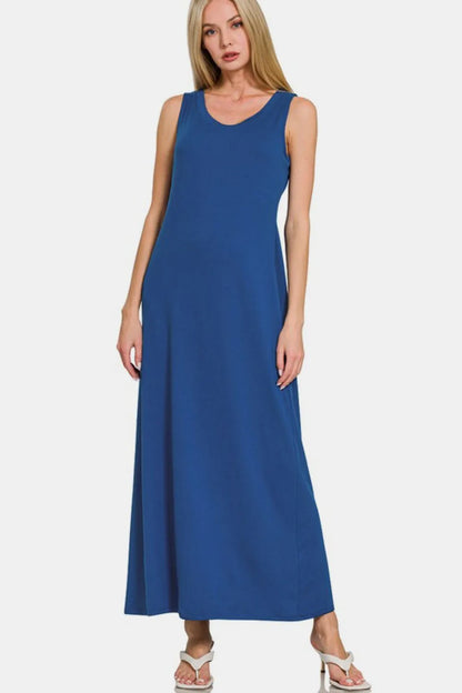 Scoop Neck Wide Strap Tank Dress - Navy - product view 1