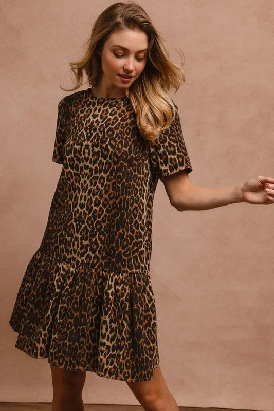 Tie Back Leopard Round Neck Short Sleeve Dress - product view 6