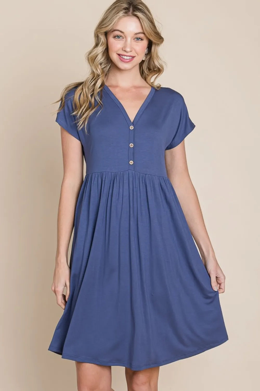 V-Neck Short Sleeve Dress - Blue - product view 3