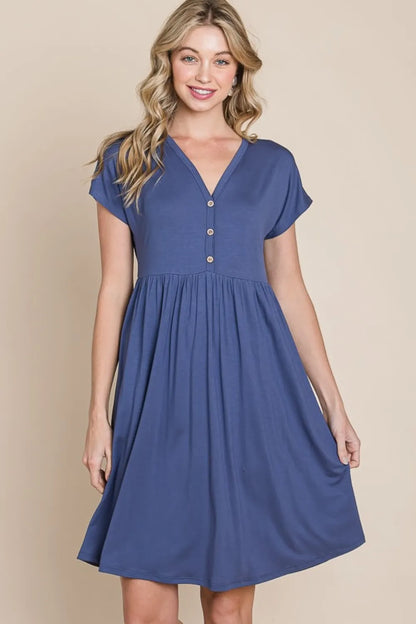 V-Neck Short Sleeve Dress - Blue - product view 3