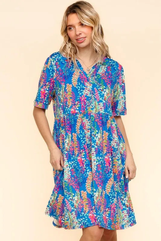 Johnny Collar Babydoll Dress with Side Pockets - Blue - product view 8