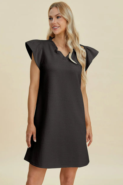 Full Size Ruffled V-Neck Cap Sleeve Dress in Dark Green, Black and more - product view 6