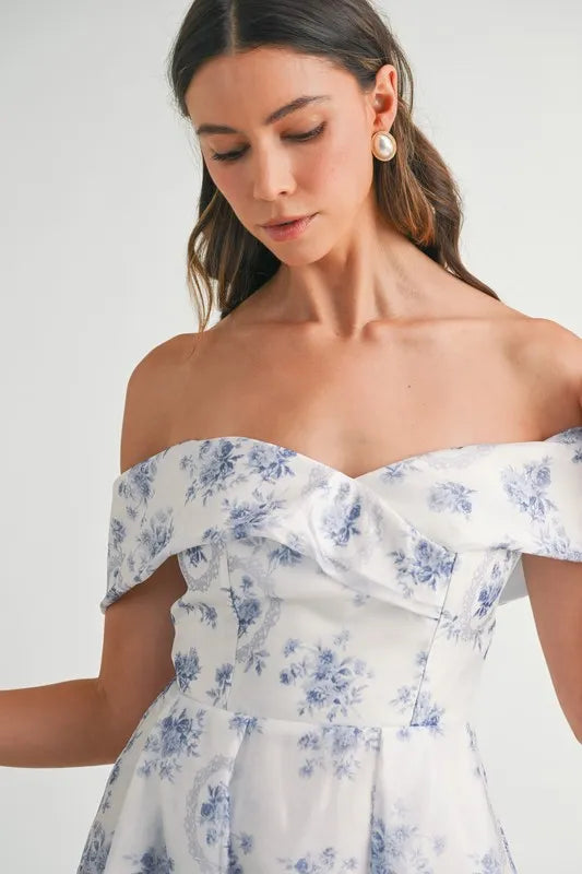 Floral Printed Off Shoulder Maxi Dress in Blue - product view 15