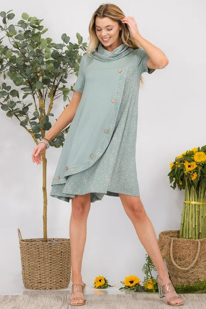 Full Size Decor Button Short Sleeve Dress with Pockets Plus Size in Black, Cinnamon and Sage - product view 13