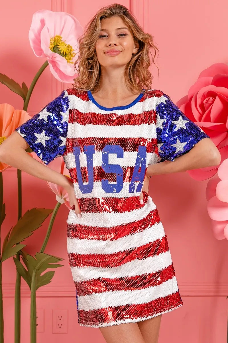 American Flag Theme Usa Print Sequin Dress - product view 18