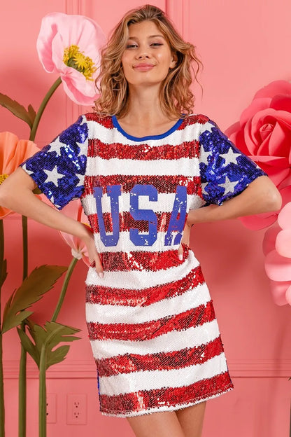 American Flag Theme Usa Print Sequin Dress - product view 18