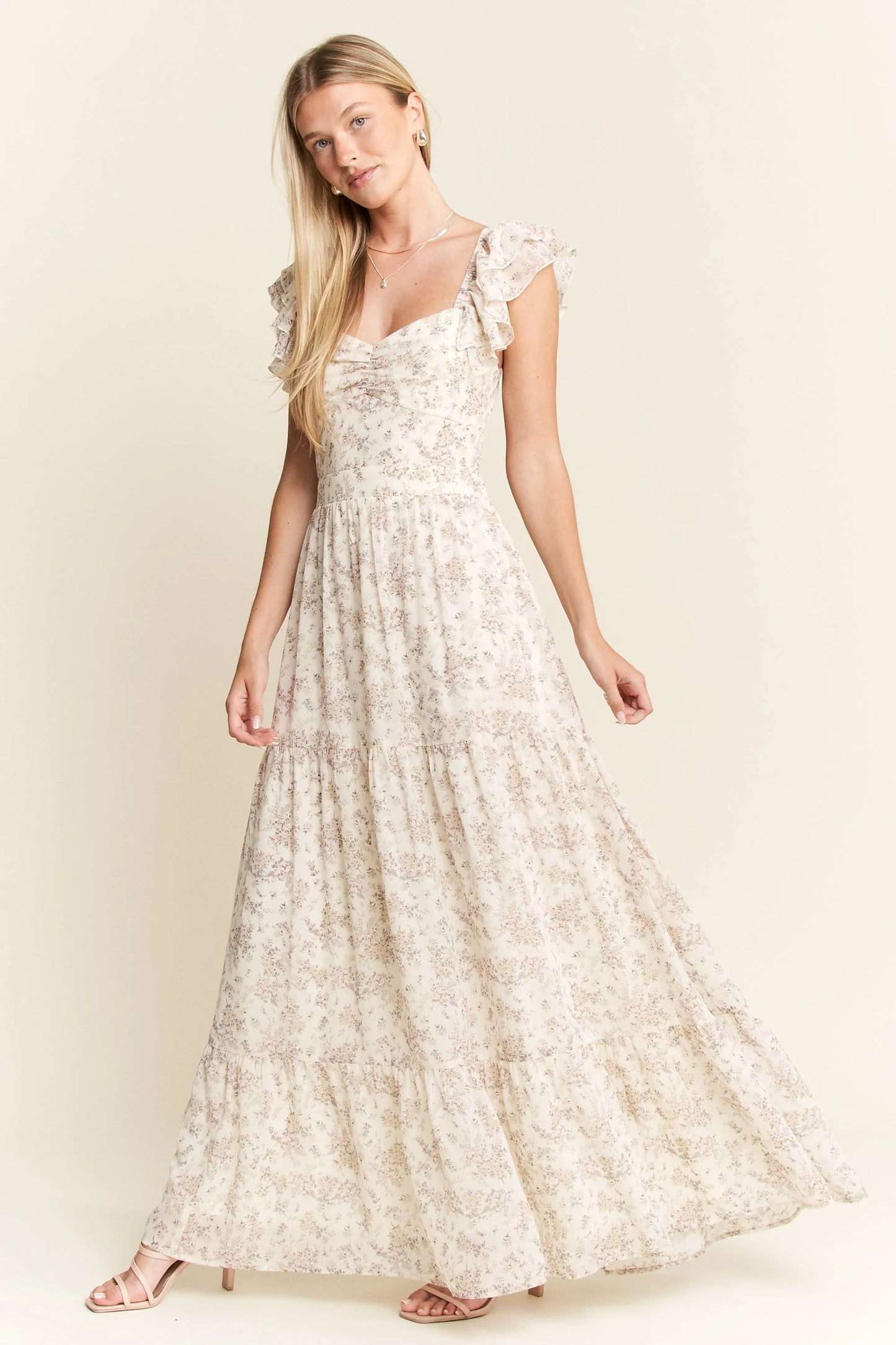 Full Size Ruffle Sleeve Tiered Maxi Dress Plus Size in Ivory - product view 3