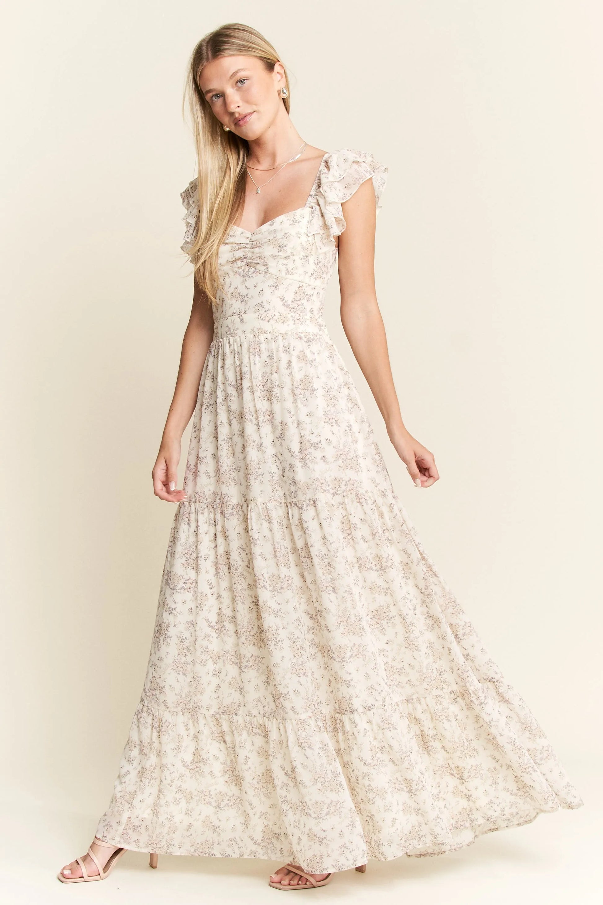 Full Size Ruffle Sleeve Tiered Maxi Dress Plus Size in Ivory - product view 3