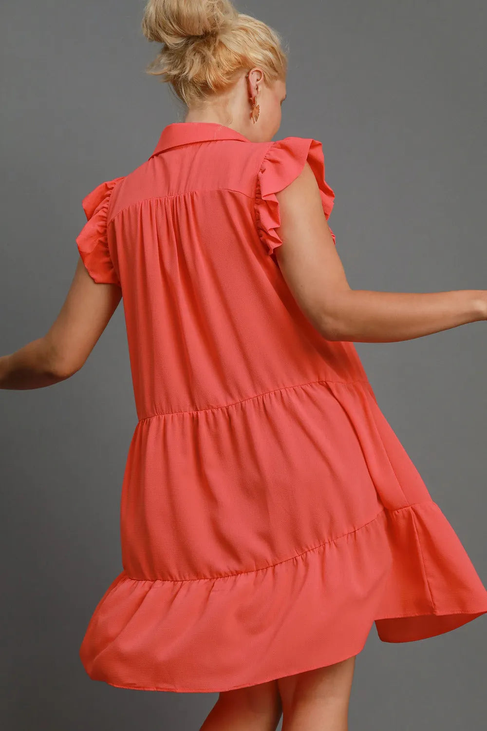 Full Size Johnny Collar Ruffle Cap Sleeve Tiered Dress Plus Size - Strawberry - product view 7