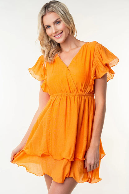 Full Size Short Sleeve Woven Layered Dress in Apricot - product view 4