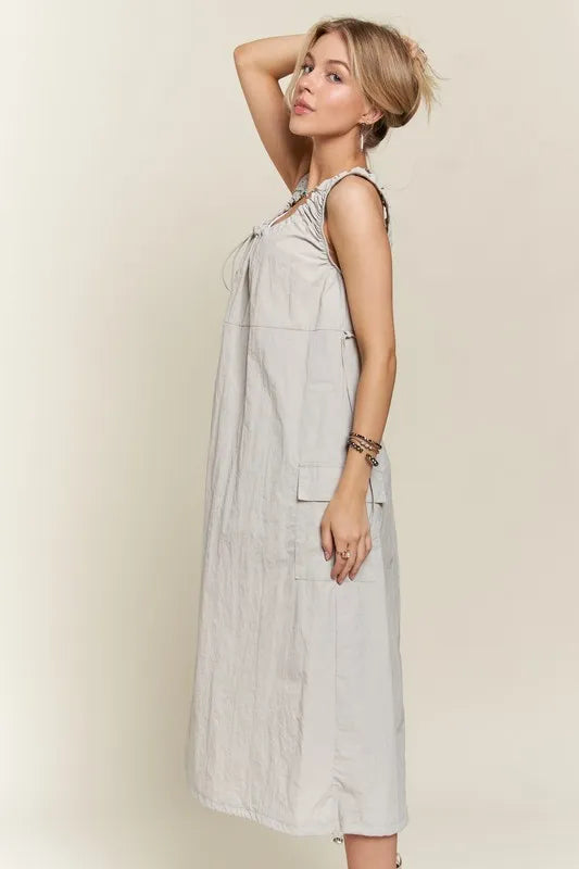 Drawstring Slit Back Cargo Dress - Lt Grey - product view 4