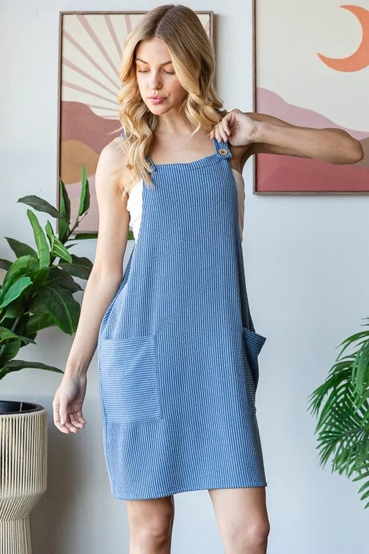 Full Size Ribbed Sleeveless Mini Tank Dress Plus Size in Denim Vintage - product view 4