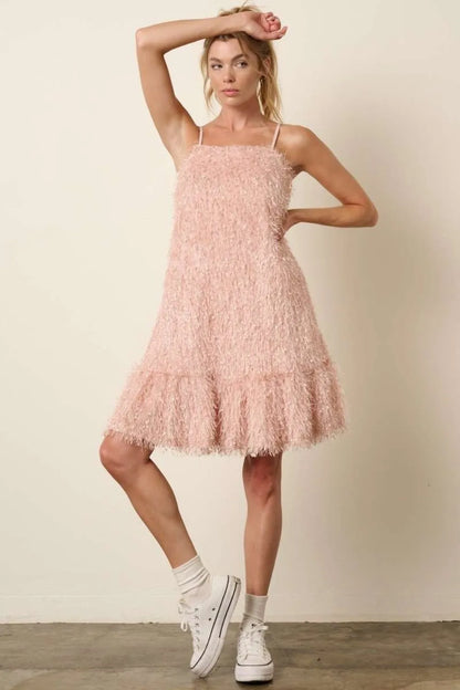 Feather Ruffle Hem Mini Cami Dress - Blush - product view 4