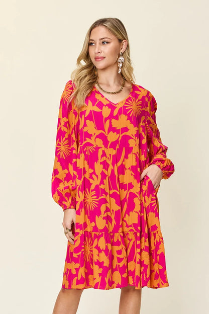 Full Size Printed Ruffle Hem Dress with Pocket in Dark Green, Lavender and more - product view 21