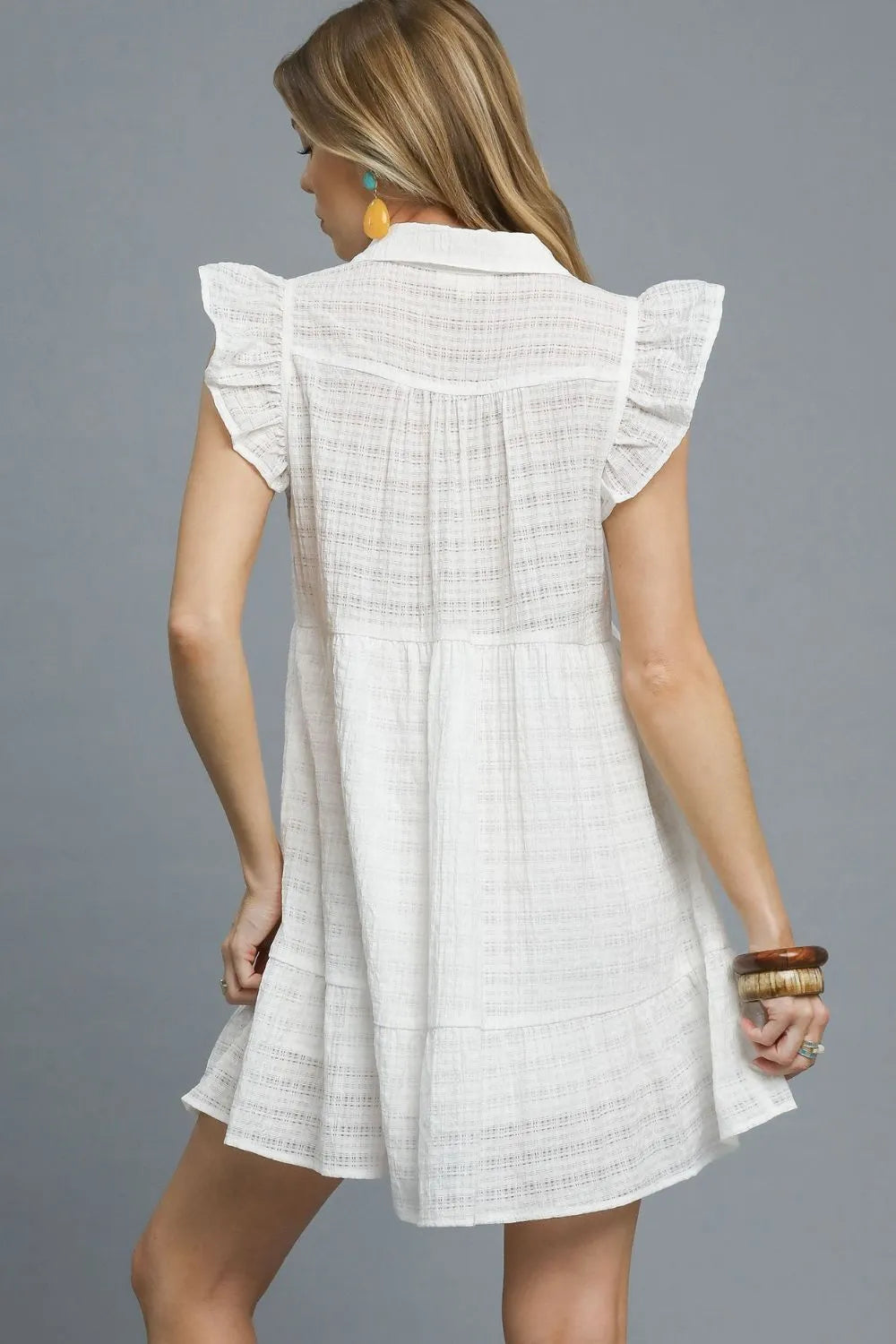 Ruffle Cap Sleeve Textured Mini Dress - White - product view 3