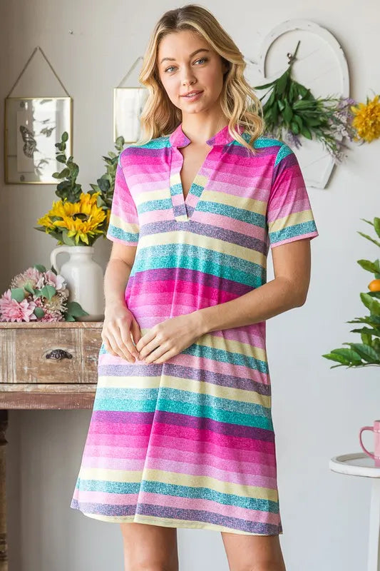 Full Size Striped Short Sleeve Mini Tee Dress Plus Size in Pink Multi - product view 3