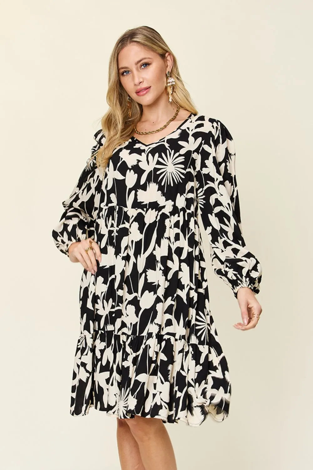 Full Size Printed Ruffle Hem Dress with Pocket in Dark Green, Lavender and more - product view 27