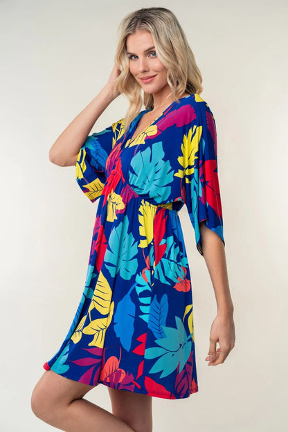 Full Size Printed V-Neck Mini Dress in Multi - product view 3
