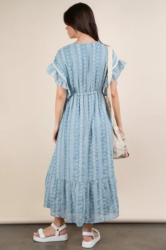 Embroidered Boho Ruffled Midi Dress - Blue - product view 6