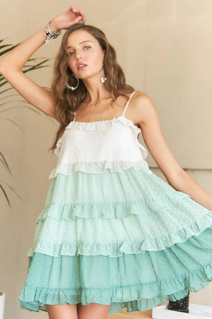 Swiss Dot Ruffled Tiered Mini Dress - Gum Leaf - product view 4