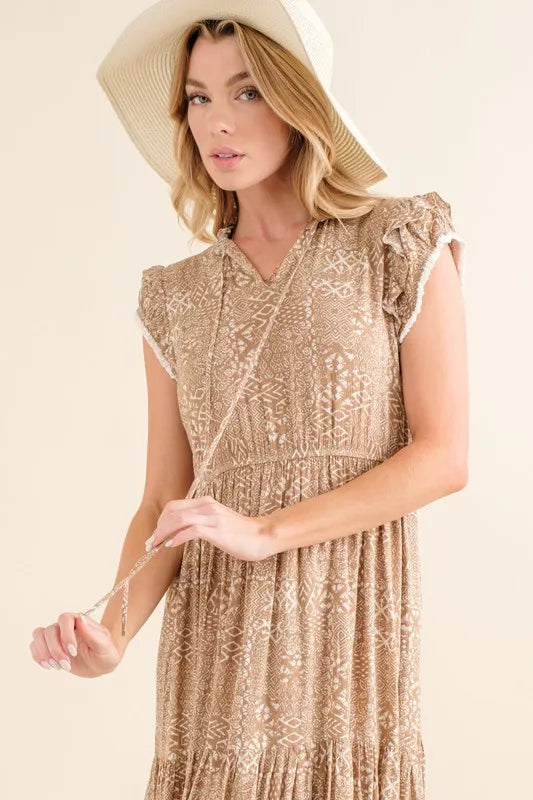 Boho Printed Tiered Maxi Dress in Taupe - product view 6