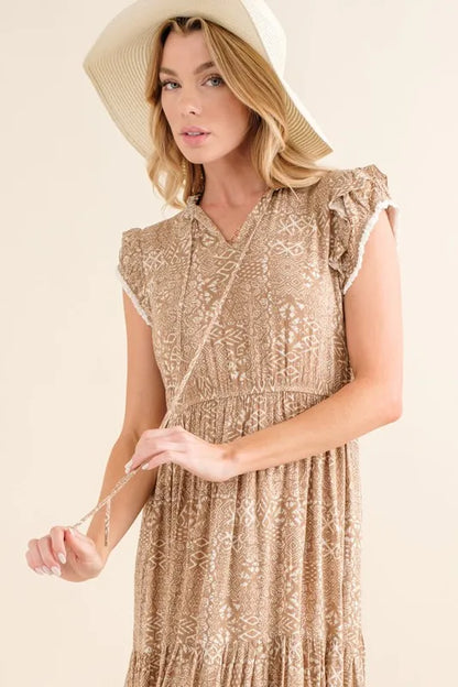 Boho Printed Tiered Maxi Dress in Taupe - product view 6