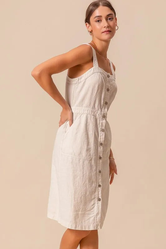 Button Down Pocket Front Pinafore Dress - Off White - product view 9