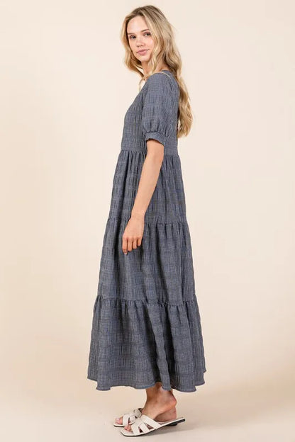 Textured Short Sleeve Tiered Dress in Charcoal - product view 3