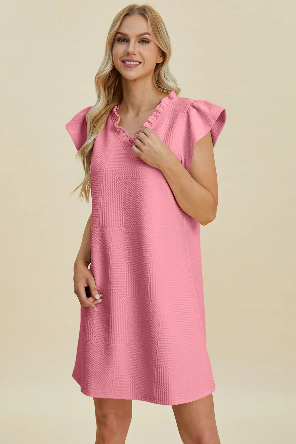 Full Size Ruffled V-Neck Cap Sleeve Dress in Dark Green, Black and more - product view 21