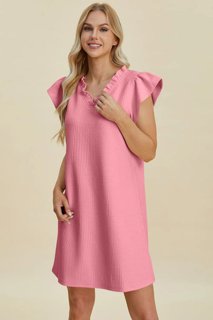 Full Size Ruffled V-Neck Cap Sleeve Dress in Dark Green, Black and more - product view 21