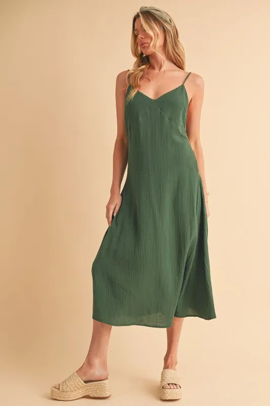 Side Button Midi Cami Dress - Emerald - product view 2