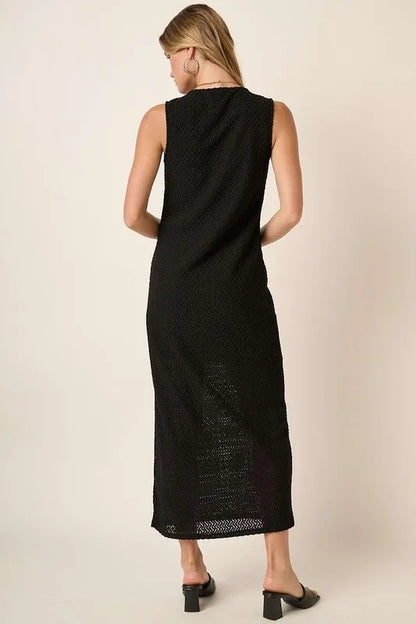 Side Slit Round Neck Sleeveless Dress in Black - product view 4