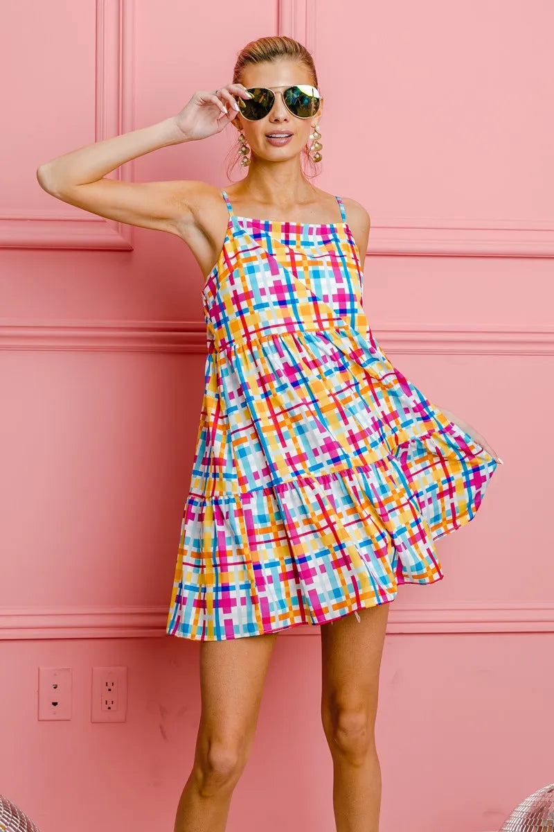 Multi Colors Plaid Sleeveless Sun Dress - product view 15