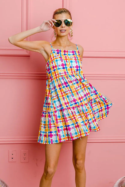 Multi Colors Plaid Sleeveless Sun Dress - product view 15