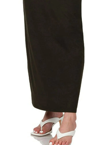 Brushed Dty Thin Strap Racerback V-Neck Maxi Dress in Black - product view 3