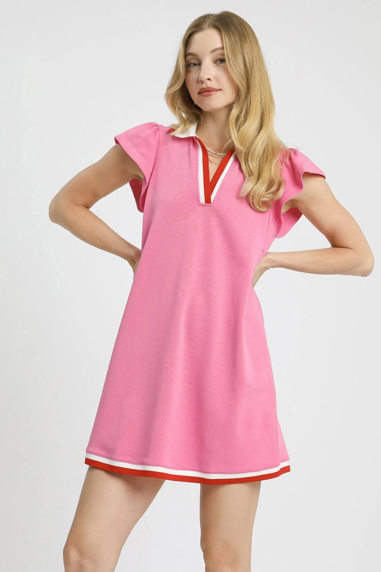 Contrast Trim Cap Sleeve Mini Dress - Pink - product view 1