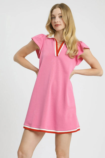 Contrast Trim Cap Sleeve Mini Dress - Pink - product view 1