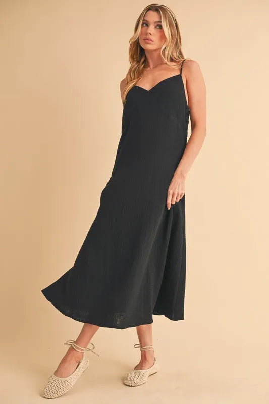 Side Button Midi Cami Dress - Black - product view 2