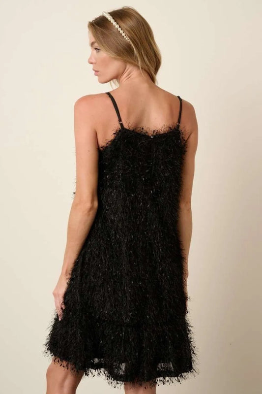 Feather Ruffle Hem Mini Cami Dress - Black - product view 2
