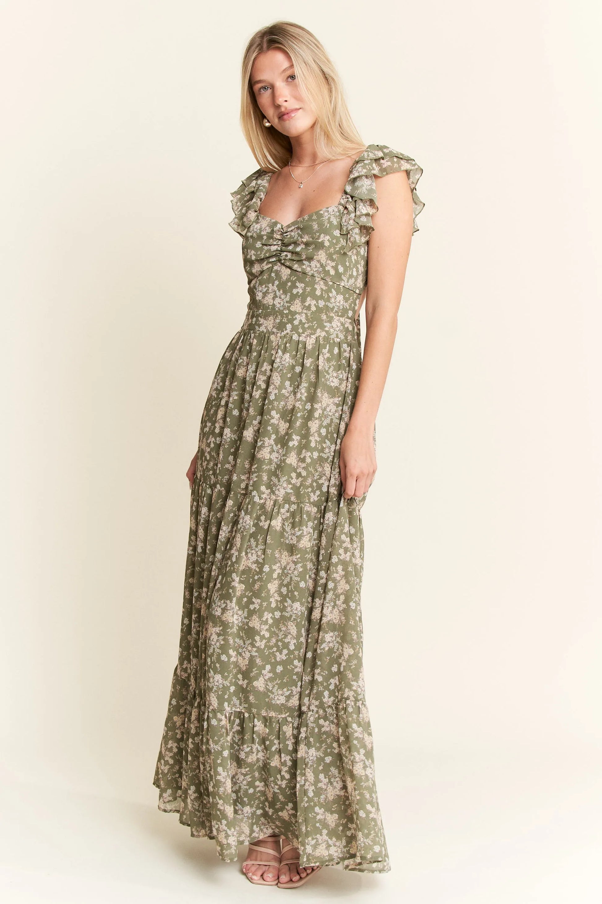 Ruffle Sleeve Tiered Maxi Dress - Sage - product view 5